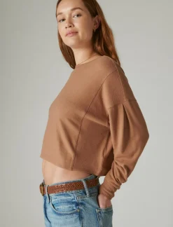 Lucky Brand cloud jersey exposed seam top raw umber*WOMEN Activewear