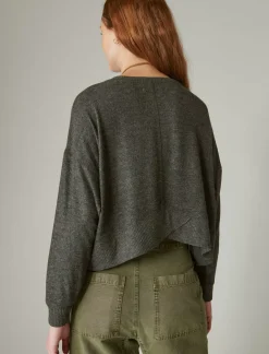 Lucky Brand cloud jersey exposed seam top charcoal heather*WOMEN Activewear