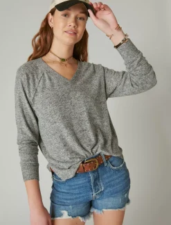 Lucky Brand cloud jersey long sleeve v neck medium heather gray*WOMEN Activewear