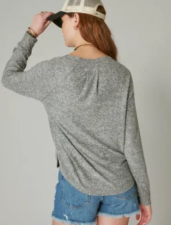Lucky Brand cloud jersey long sleeve v neck medium heather gray*WOMEN Activewear