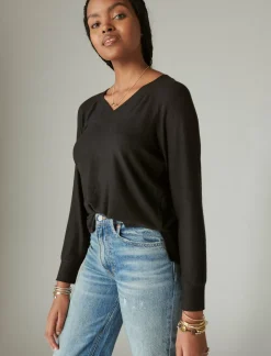 Lucky Brand cloud jersey long sleeve v neck jet black*WOMEN Activewear