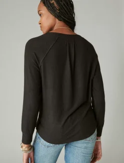 Lucky Brand cloud jersey long sleeve v neck jet black*WOMEN Activewear