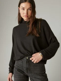 Lucky Brand cloud jersey mock neck top jet black*WOMEN Activewear