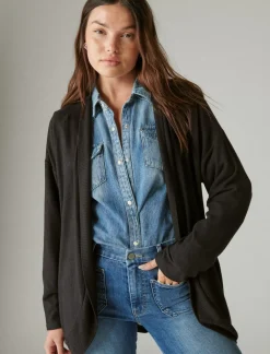 Lucky Brand cloud jersey shawl collar cardigan jet black*WOMEN Activewear