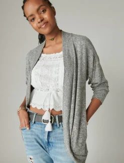 Lucky Brand cloud jersey shawl collar cardigan medium heather gray*WOMEN Activewear