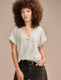 Lucky Brand cloud jersey v neck tee light heather grey*WOMEN Knit Tops