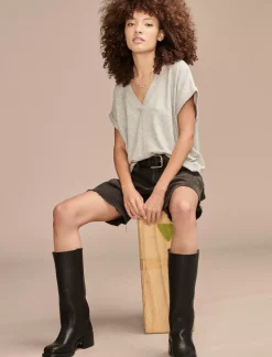 Lucky Brand cloud jersey v neck tee light heather grey*WOMEN Knit Tops
