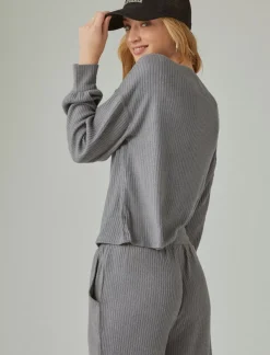 Lucky Brand cloud rib henley top medium heather grey*WOMEN Activewear
