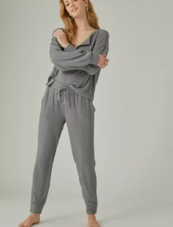 Lucky Brand cloud rib henley top medium heather grey*WOMEN Activewear