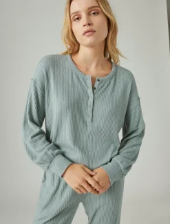 Lucky Brand cloud rib henley top lead*WOMEN Activewear