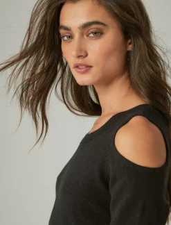Lucky Brand cloud soft cold shoulder sweater jet black*WOMEN Sweaters & Sweatshirts