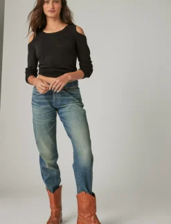 Lucky Brand cloud soft cold shoulder sweater jet black*WOMEN Sweaters & Sweatshirts