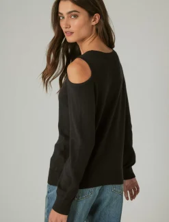 Lucky Brand cloud soft cold shoulder sweater jet black*WOMEN Sweaters & Sweatshirts