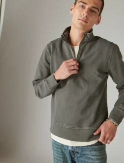 Lucky Brand cloud soft fleece half zip mock neck jet black*MEN Activewear