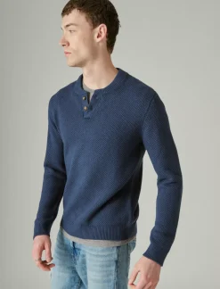 Lucky Brand cloud soft henley sweater dark denim*MEN Sweaters