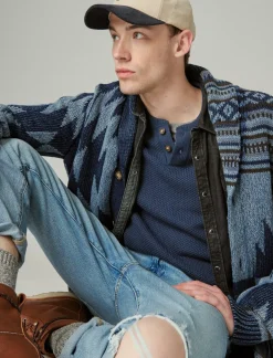 Lucky Brand cloud soft henley sweater dark denim*MEN Sweaters