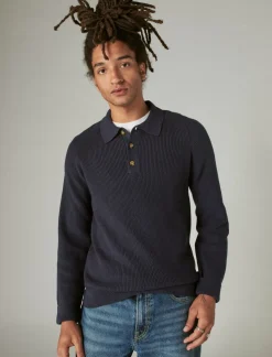 Lucky Brand cloud soft polo sweater cadet navy*MEN Sweaters