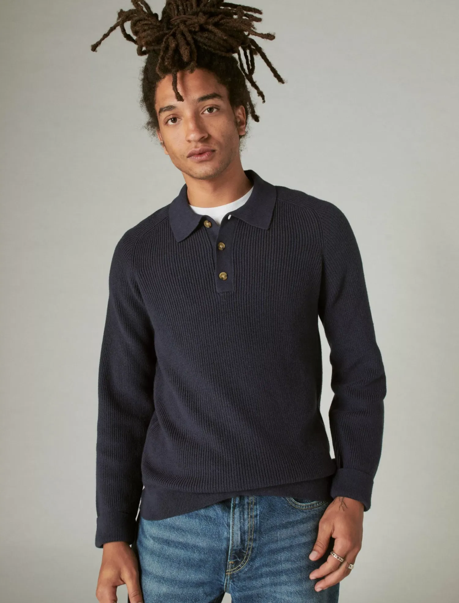 Lucky Brand cloud soft polo sweater cadet navy*MEN Sweaters