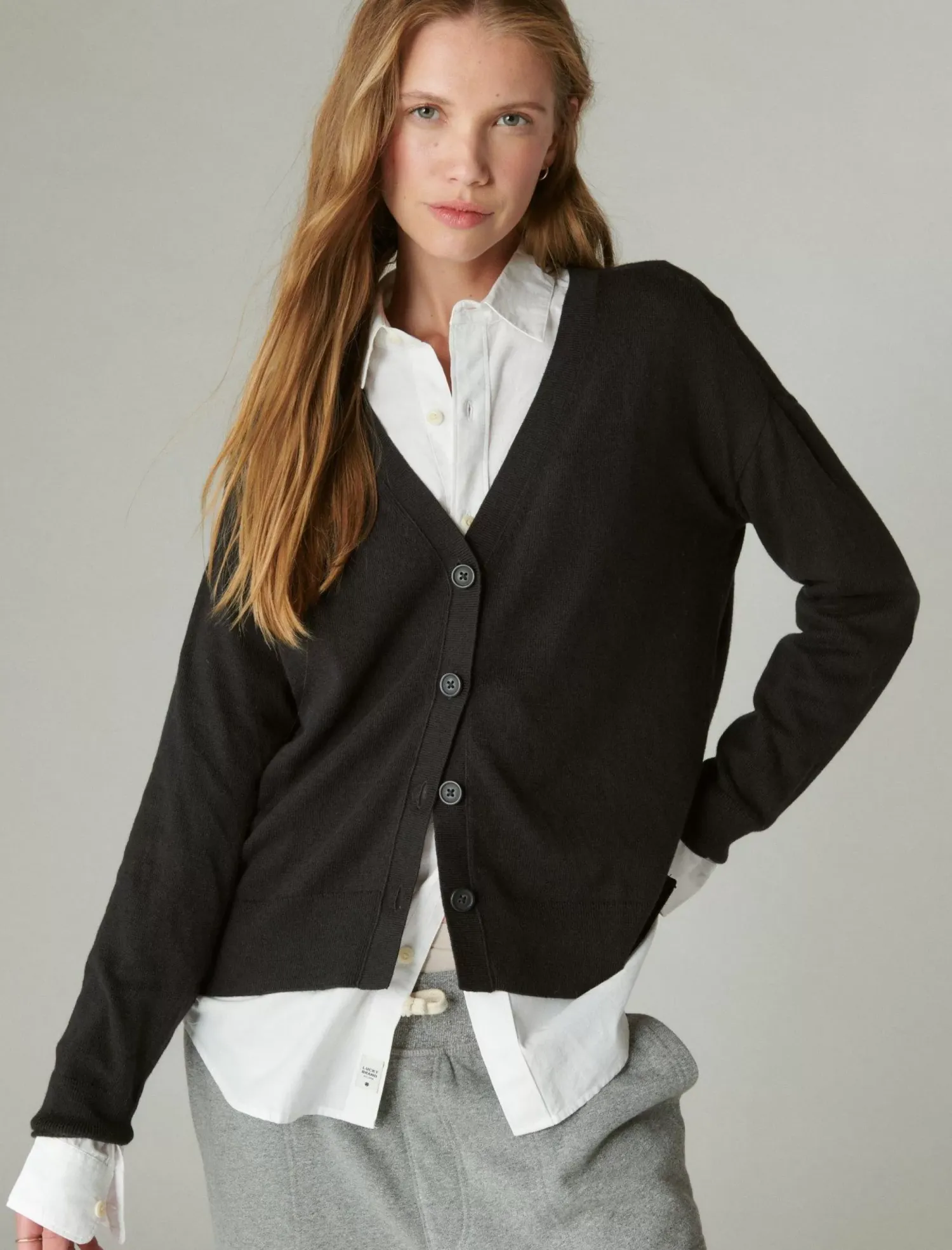 Lucky Brand cloud soft relaxed cardigan jet black*WOMEN Sweaters & Sweatshirts