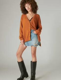 Lucky Brand cloud soft relaxed cardigan glazed ginger*WOMEN Sweaters & Sweatshirts