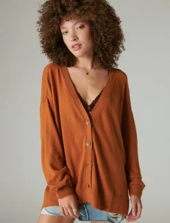 Lucky Brand cloud soft relaxed cardigan glazed ginger*WOMEN Sweaters & Sweatshirts