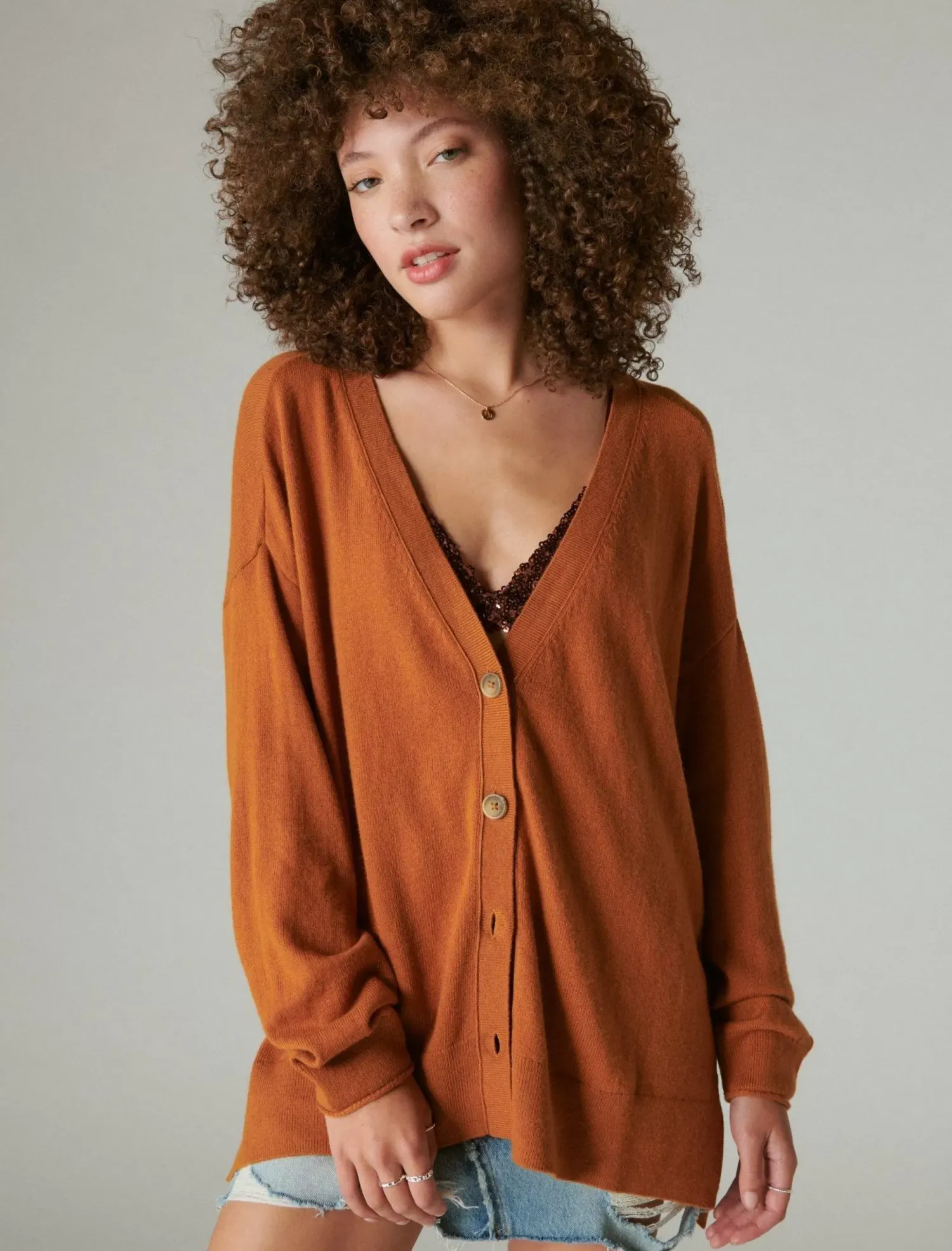 Lucky Brand cloud soft relaxed cardigan glazed ginger*WOMEN Sweaters & Sweatshirts