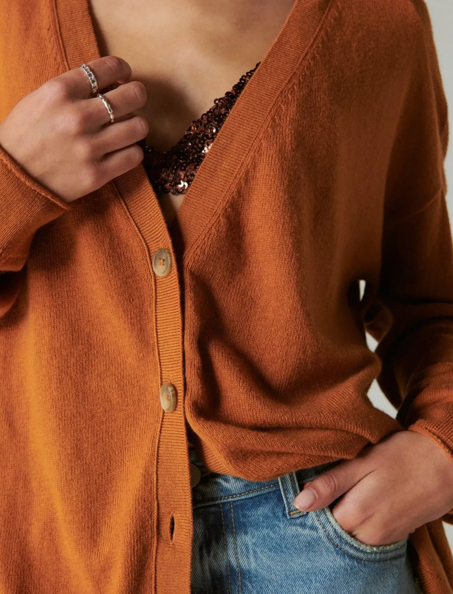 Lucky Brand cloud soft relaxed cardigan glazed ginger*WOMEN Sweaters & Sweatshirts