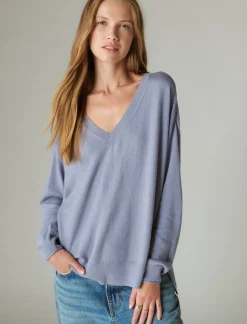 Lucky Brand cloud soft v neck sweater stonewash*WOMEN Sweaters & Sweatshirts