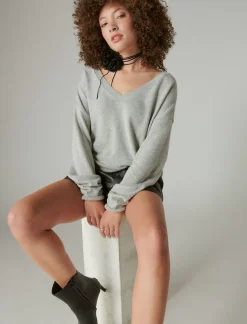 Lucky Brand cloud soft v neck sweater light heather grey (b03)*WOMEN Sweaters & Sweatshirts