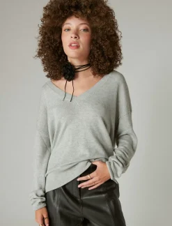 Lucky Brand cloud soft v neck sweater light heather grey (b03)*WOMEN Sweaters & Sweatshirts