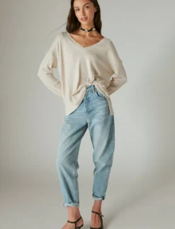 Lucky Brand cloud soft v neck sweater straw heather*WOMEN Sweaters & Sweatshirts