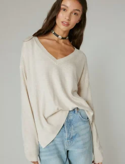 Lucky Brand cloud soft v neck sweater straw heather*WOMEN Sweaters & Sweatshirts