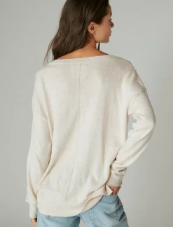 Lucky Brand cloud soft v neck sweater straw heather*WOMEN Sweaters & Sweatshirts