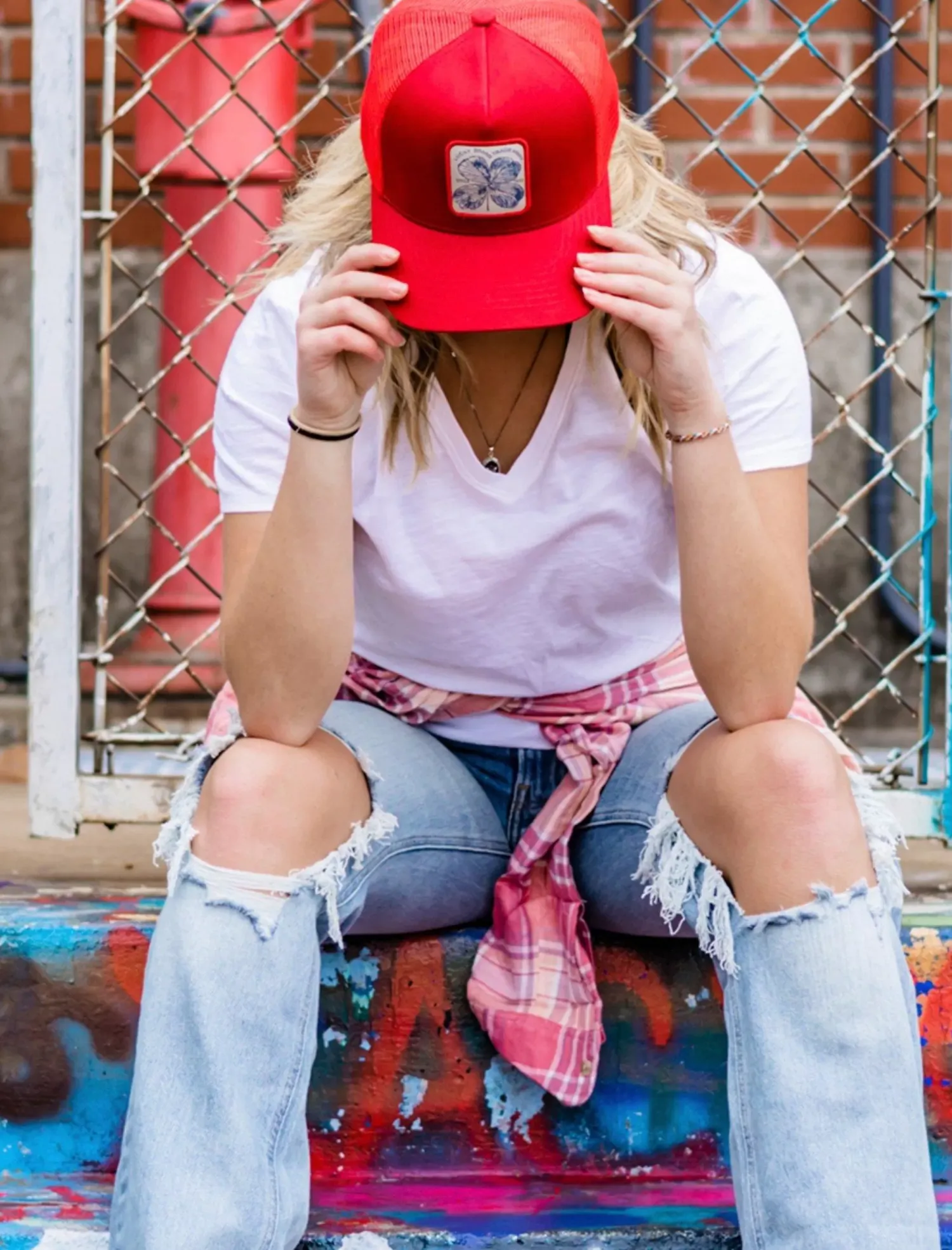 Lucky Brand clover patch trucker hat dark red*MEN|WOMEN Hats