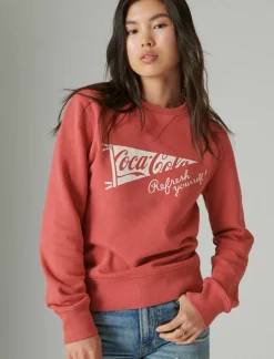 Lucky Brand coca-cola cotton fleece crew neck sweatshirt mineral red*MEN|WOMEN Activewear