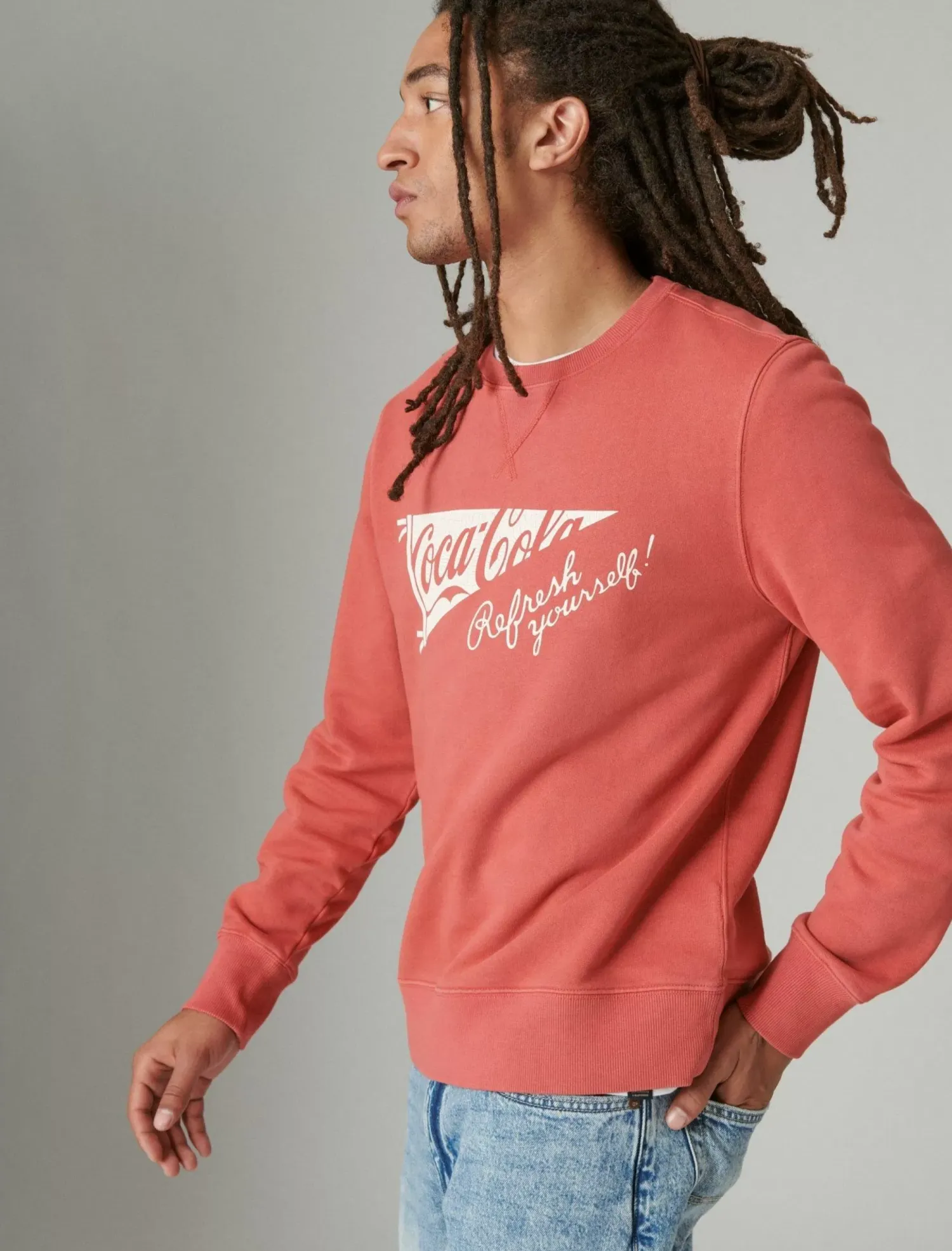 Lucky Brand coca-cola cotton fleece crew neck sweatshirt mineral red*MEN|WOMEN Activewear