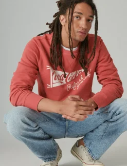 Lucky Brand coca-cola cotton fleece crew neck sweatshirt mineral red*MEN|WOMEN Activewear