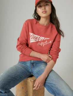 Lucky Brand coca-cola cotton fleece crew neck sweatshirt mineral red*MEN|WOMEN Activewear