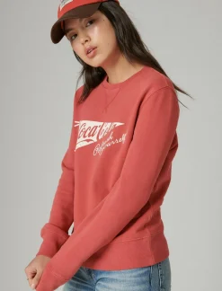 Lucky Brand coca-cola cotton fleece crew neck sweatshirt mineral red*MEN|WOMEN Activewear