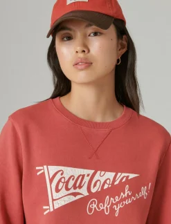 Lucky Brand coca-cola cotton fleece crew neck sweatshirt mineral red*MEN|WOMEN Activewear