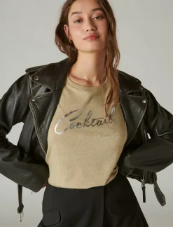 Lucky Brand cocktail please classic crew kelp*WOMEN Graphic Tees