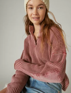 Lucky Brand collared elbow patch pullover sweater apple butter heavy acid washed*WOMEN Sweaters & Sweatshirts