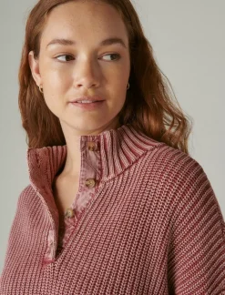 Lucky Brand collared elbow patch pullover sweater apple butter heavy acid washed*WOMEN Sweaters & Sweatshirts