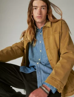 Lucky Brand coolmax chambray one pocket long sleeve shirt chambray blue*MEN Button-Downs