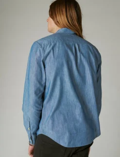 Lucky Brand coolmax chambray one pocket long sleeve shirt chambray blue*MEN Button-Downs