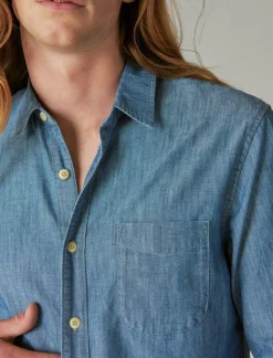 Lucky Brand coolmax chambray one pocket long sleeve shirt chambray blue*MEN Button-Downs
