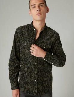Lucky Brand corduroy printed western long sleeve shirt black multi*MEN Button-Downs