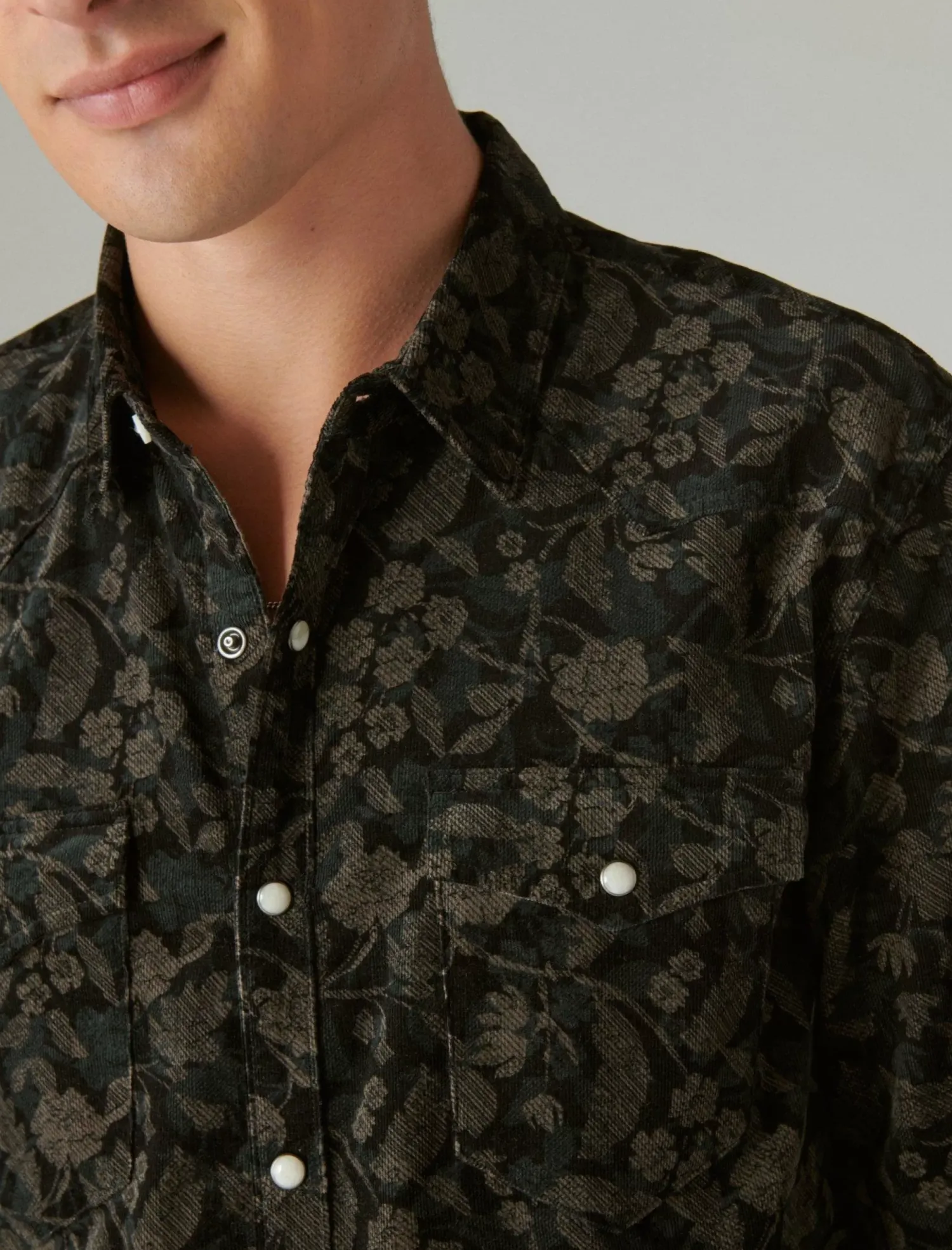 Lucky Brand corduroy printed western long sleeve shirt black multi*MEN Button-Downs