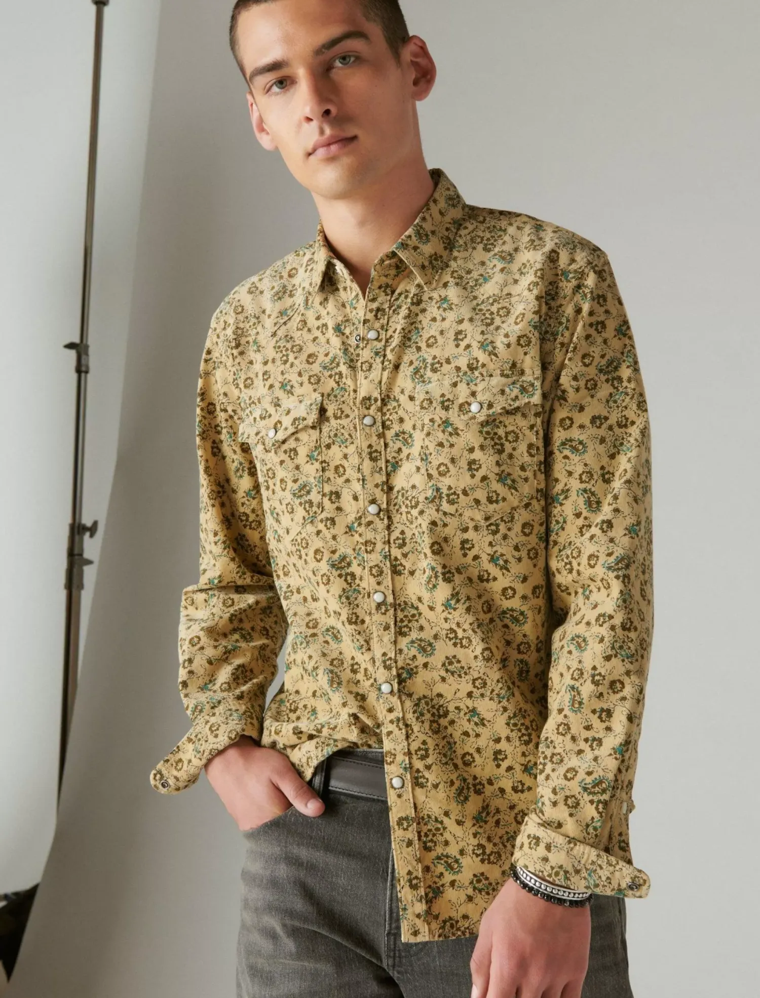 Lucky Brand corduroy printed western long sleeve shirt camo multi*MEN Button-Downs