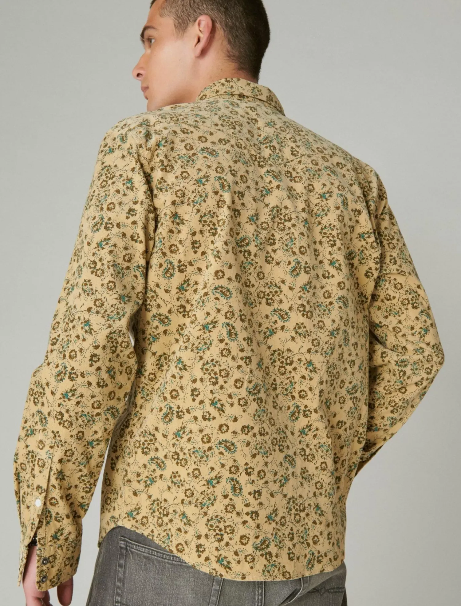 Lucky Brand corduroy printed western long sleeve shirt camo multi*MEN Button-Downs
